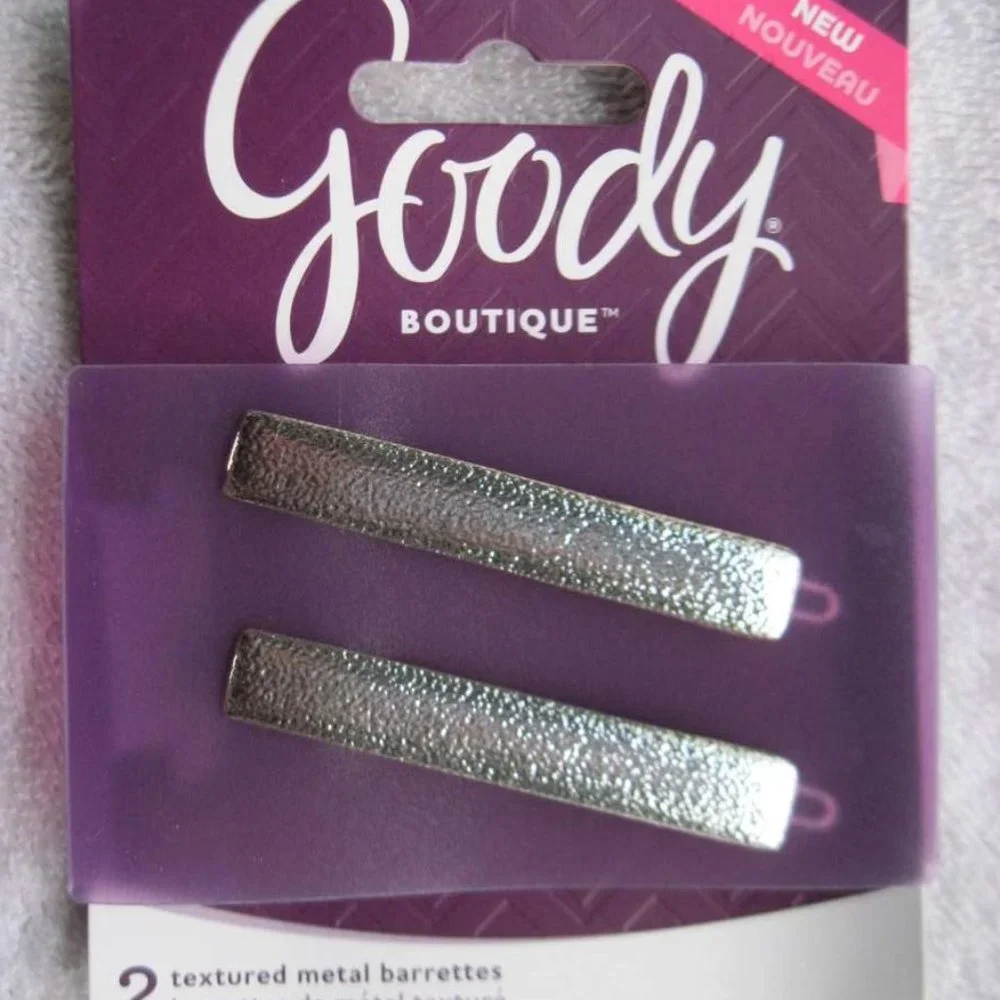 2 Goody Boutique Textured Metal Hair Barrettes Secure Back Clips Stay Tight Gold